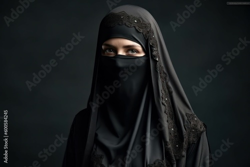 Arab woman in a burqa with a covered face. AI generated, human enhanced photo