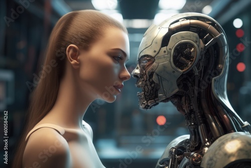 The concept of love and relationship with a robot. AI generated, human enhanced.