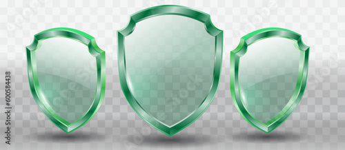set of realistic glass shield or metal silver or gold shield isolated. eps vector
