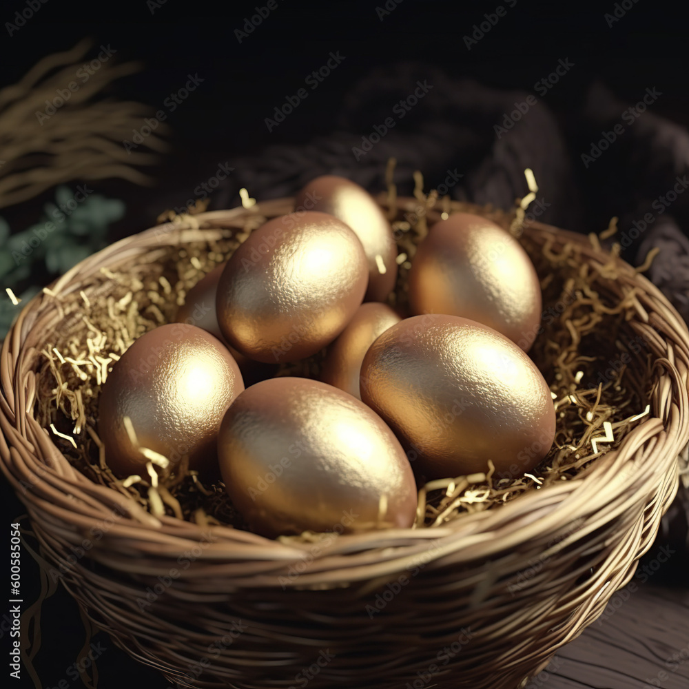 golden eggs in basket golden eggs in basket