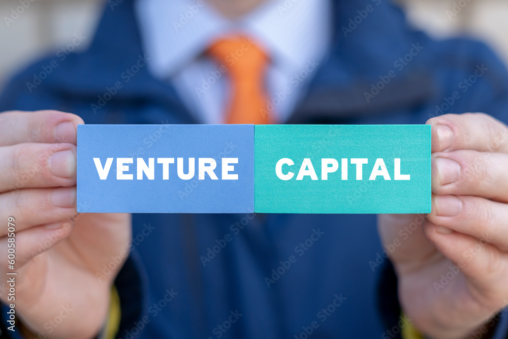 Businessman holding colorful blocks with inscription: VENTURE CAPITAL. Business concept of venture capital, funding, startup fundraising. Businessman holding colorful blocks with inscription: VENTURE CAPITAL. Business concept of venture capital, funding, startup fundraising.