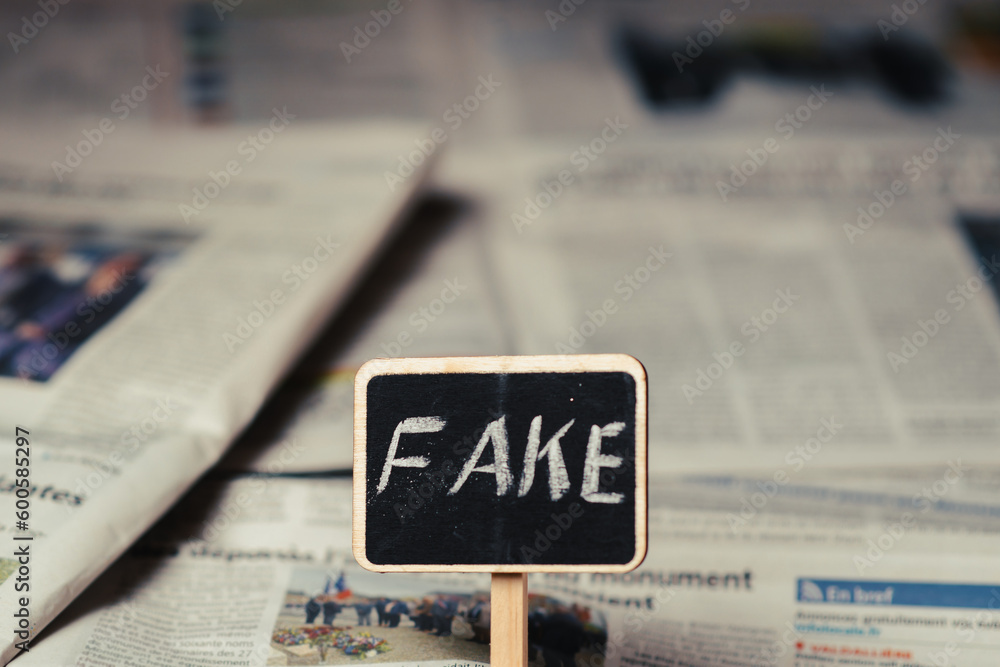 Fake news concept. Sign with the inscription fake on the background of the newspaper. Fake news concept. Sign with the inscription fake on the background of the newspaper.