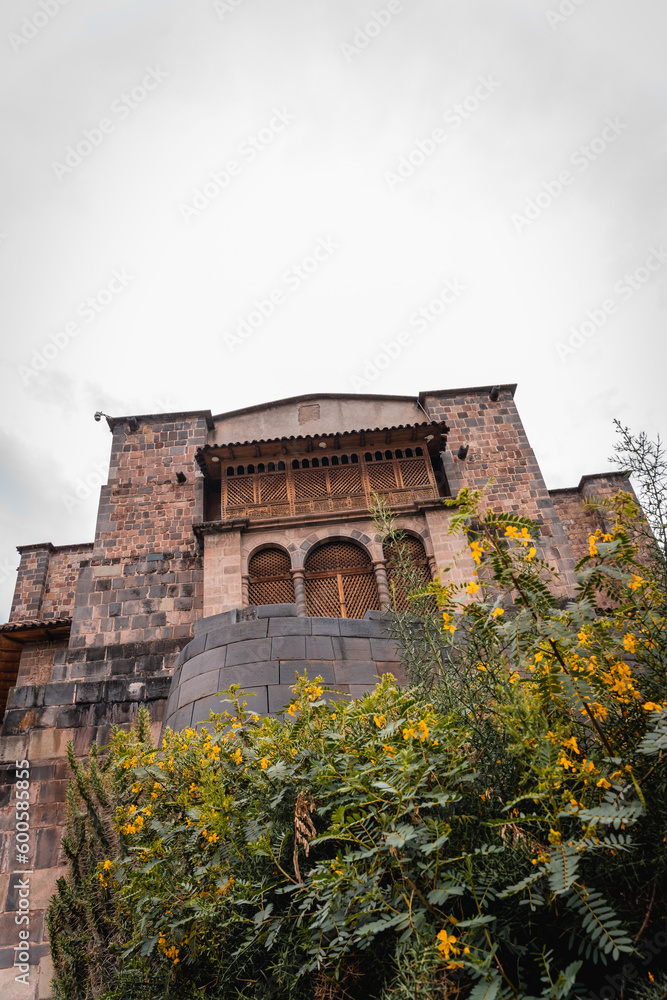 Obraz premium Outside Convent of Santo Domingo with gardens and ruins of Qorikancha Temple (Coricancha), City of Cusco, Peru
