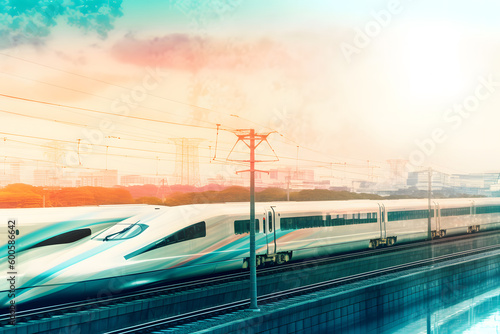 Modern high speed train. Neural network AI generated art Generative AI photo