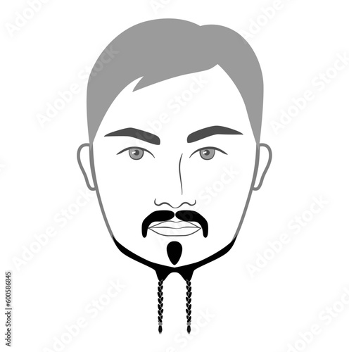 The Jack Sparrow Beard style men in face illustration Facial hair mustache. Vector grey black portrait male Fashion template flat barber collection set. Stylish hairstyle isolated outline on white