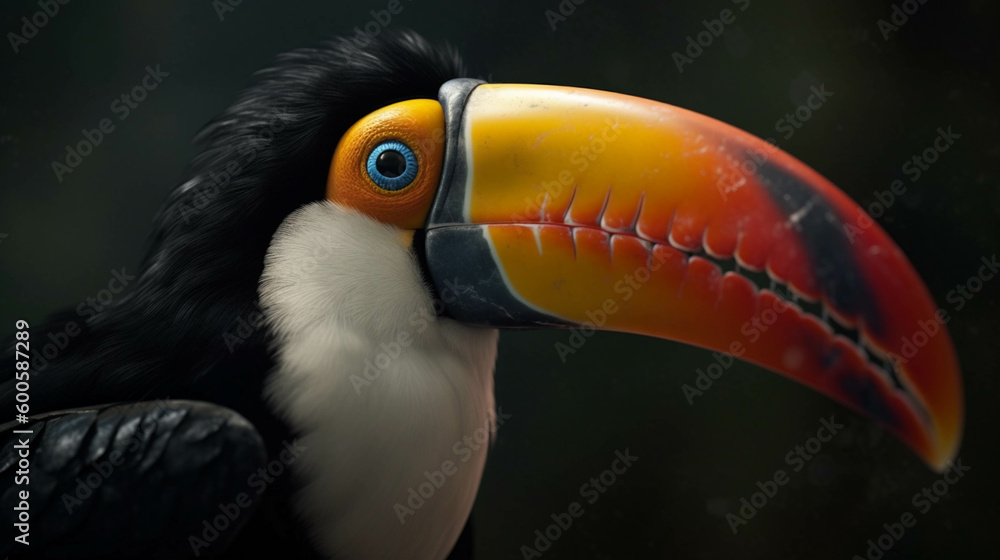 Toco toucan in the reserve of exotic tropical birds. AI Generative