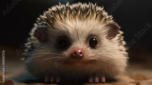 Cute baby hedgehog closeup. Baby hedgehog playing. AI Generative