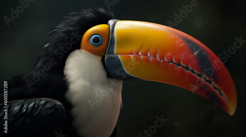 Toco toucan in the reserve of exotic tropical birds. AI Generative