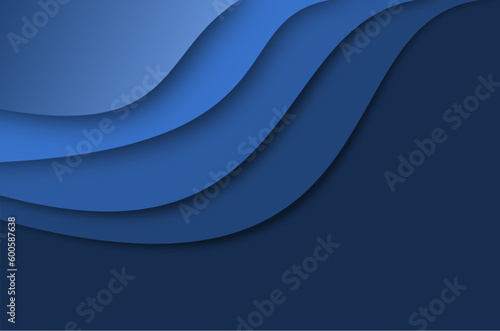 Abstract blue wave curve background, gradient blue color wavy pattern, dynamic shapes composition, shades of blue on dark blue background, layers of blue color with shadow. Vector illustration