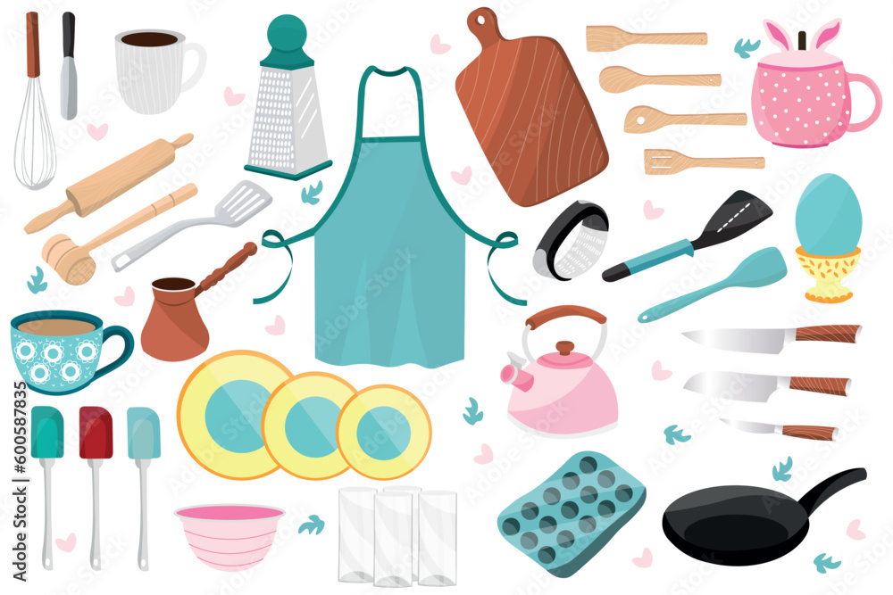 Set of kitchen accessories on white background Set of kitchen accessories on white background