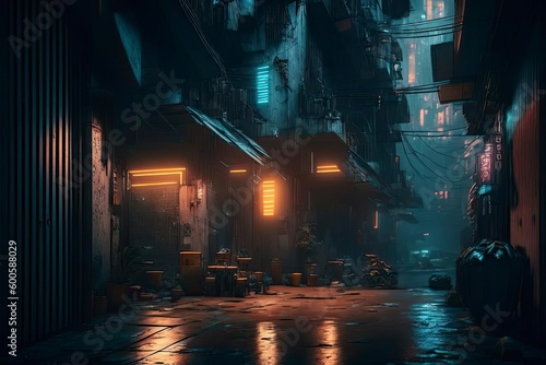 Night city street in cyberpunk style. Generative AI