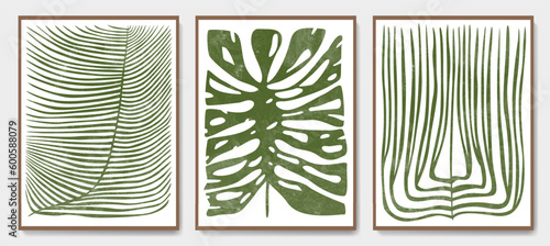 Abstract art background with tropical plants in a watercolor style. Botanical hand drawn set for decoration, print, textile, interior design, poster, wallpaper.