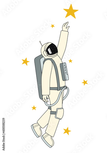 Astronaut and stars on white background