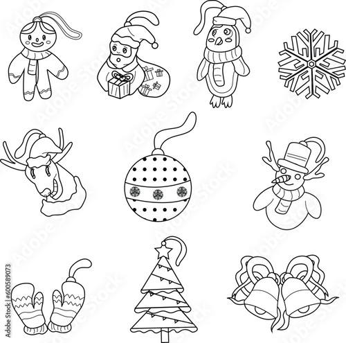 Christmast ornament set.Vector Illustration.cute icon.Outline