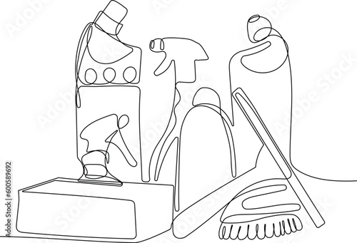 Home cleaning service landing page design concept, illustration of janitors with cleaning tools. Vector illustration