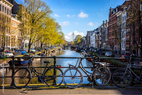 The bicycle with canal  in Amsterdam city,Netherland