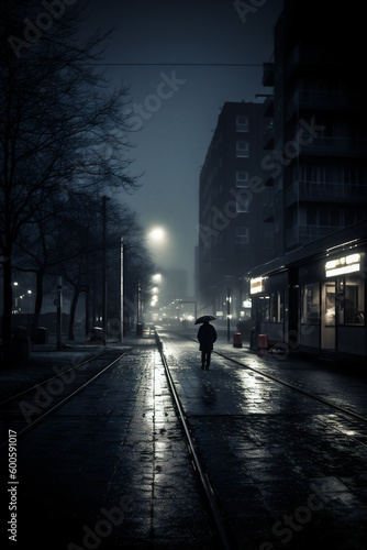 Melancholische Stimmung in der Stadt. Hochformat. Generative Ai.