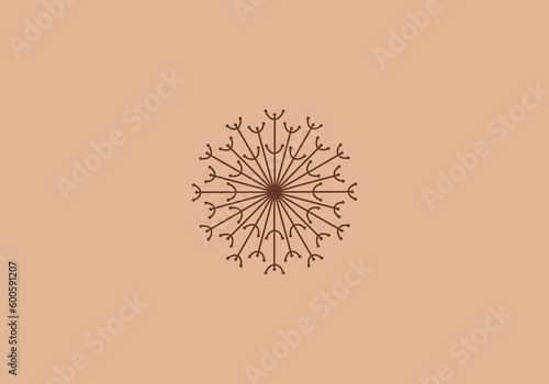 Logo mandala dandelion flower. Aesthetic and feminine, simple line and luxury modern. editable color.