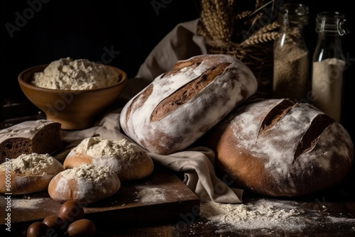 Wallpaper Mural Bread with lour product photography arrangement. Ai generated. Torontodigital.ca