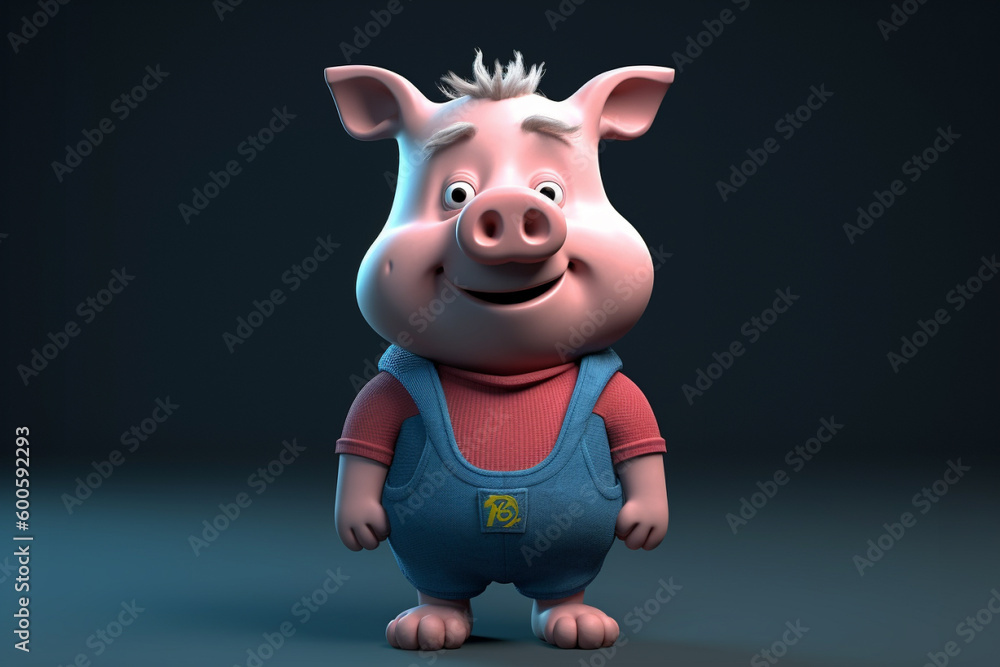 Naklejka premium Funny cute little farm pig 3D cartoon character. Ai generated