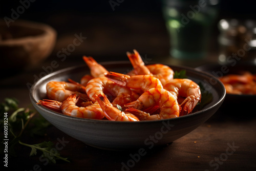 Delicious shrimp in a bowl product photography with natural light. Ai generated © dragomirescu