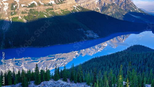Beautiful mountains reflected in aquamarine blue waters of Peyto Lake in Jasper National Park Canada © Jorge Moro