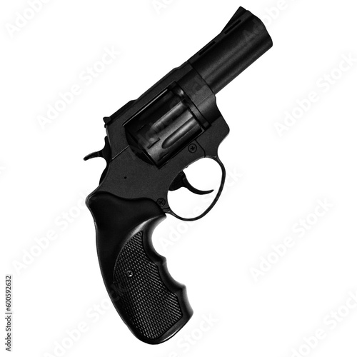 Revolvers gun isolated on white background. Side view of revolver