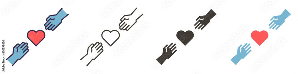 Hands reaching out to eachother with an heart in the middle. Giving and receiving. Holding hands. Vector graphic element illustrations in different styles. Hands reaching out to eachother with an heart in the middle. Giving and receiving. Holding hands. Vector graphic element illustrations in different styles.