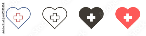 Fotografia Heart shape with cross inside. Vector icon in 4 different styles.