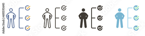 Vector icon in 4 different styles. Person with a checkbox list representing duties or qualifications