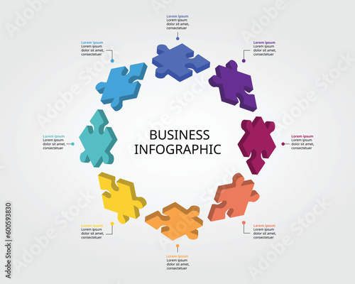 jigsaw puzzle connection template for infographic for presentation for 8 element