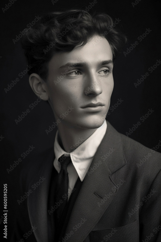 Obraz premium Black and white portrait of a man, ai-generated artwork