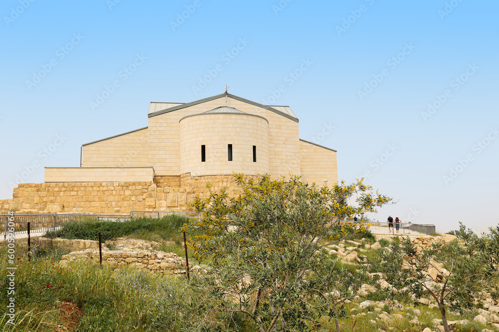 Memorial Church of Moses at the Mount Nebo complex, looking at Mose’s Promised Land in Madaba, Jordan Memorial Church of Moses at the Mount Nebo complex, looking at Mose’s Promised Land in Madaba, Jordan