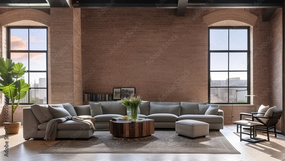 Loft living room, generative ai