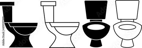 outline silhouette Toilet icon set isolated on white background.side and front view WC icon
