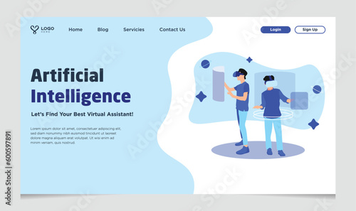 Artificial intelligence Virtual Assistant Landing Page Template suitable for technology company website assets