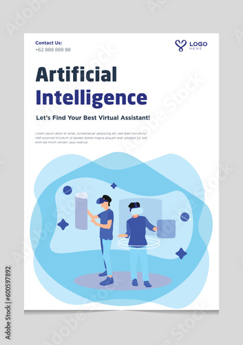 Artificial intelligence Virtual Assistant Brochure Template suitable for technology company advertising media and illustration