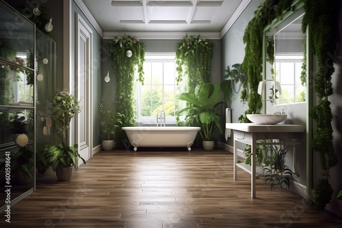 Bathroom in luxury mansion home, generative ai