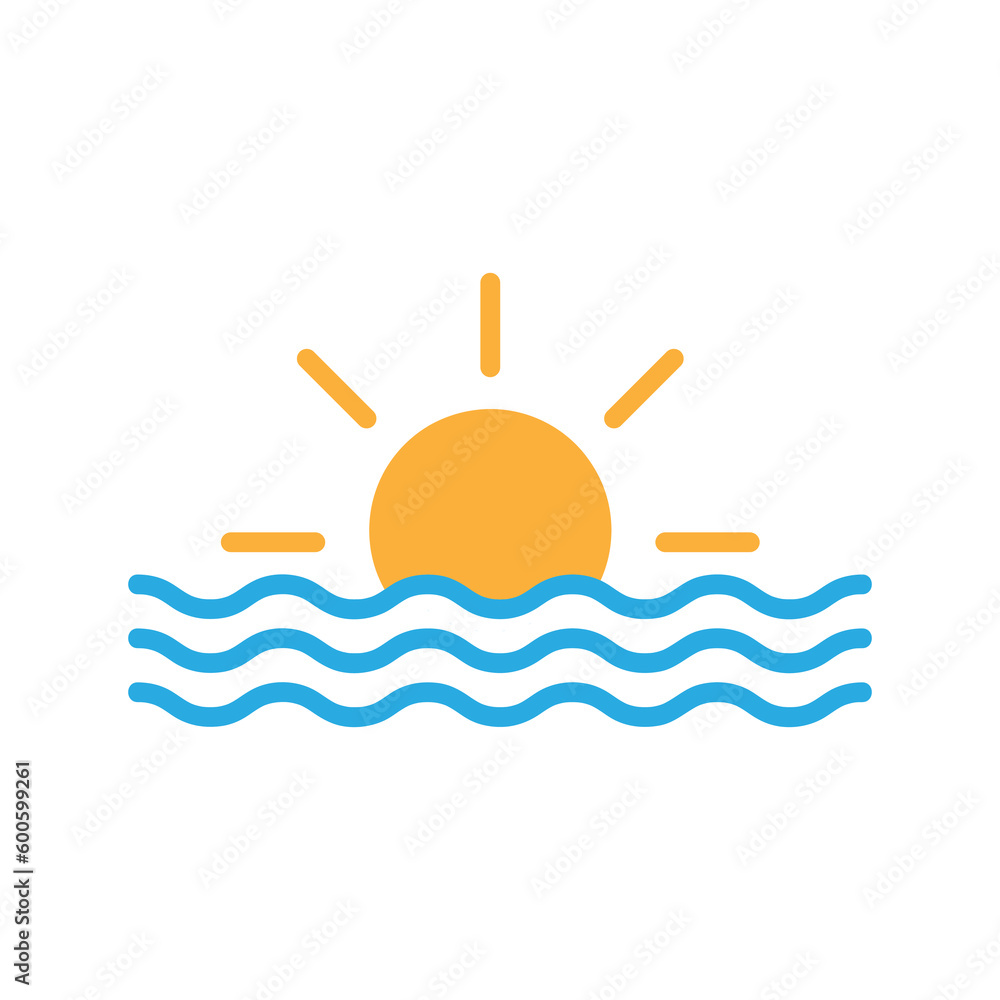 Sun and sea icon, vector illustration. vector sun and sea icon illustration isolated on white background..eps Sun and sea icon, vector illustration. vector sun and sea icon illustration isolated on white background..eps