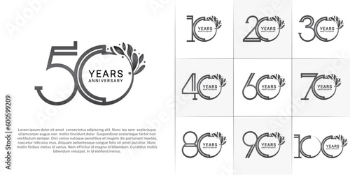 set of anniversary logotype black color and ornament for special celebration event