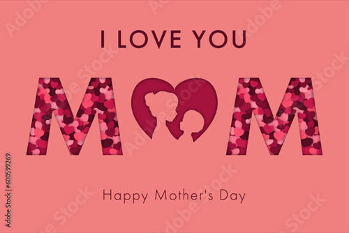 Cutout of hearts for mother's day with affectionate silhouette