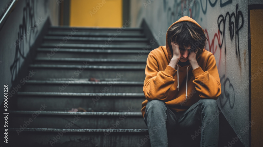 Depressed Young man, Teenager, Boy, Suffering From Depression, Youth Mental Health Crisis, PTSD, Secondary High School Student Depression, Youth Homelessness, Generative AI Depressed Young man, Teenager, Boy, Suffering From Depression, Youth Mental Health Crisis, PTSD, Secondary High School Student Depression, Youth Homelessness, Generative AI