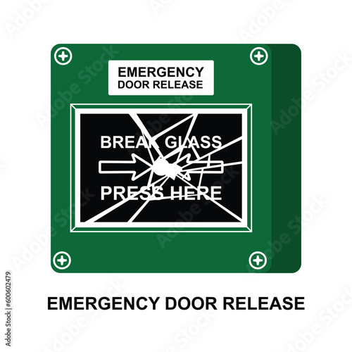 Emergency door release break glass icon isolated on background vector illustration.
