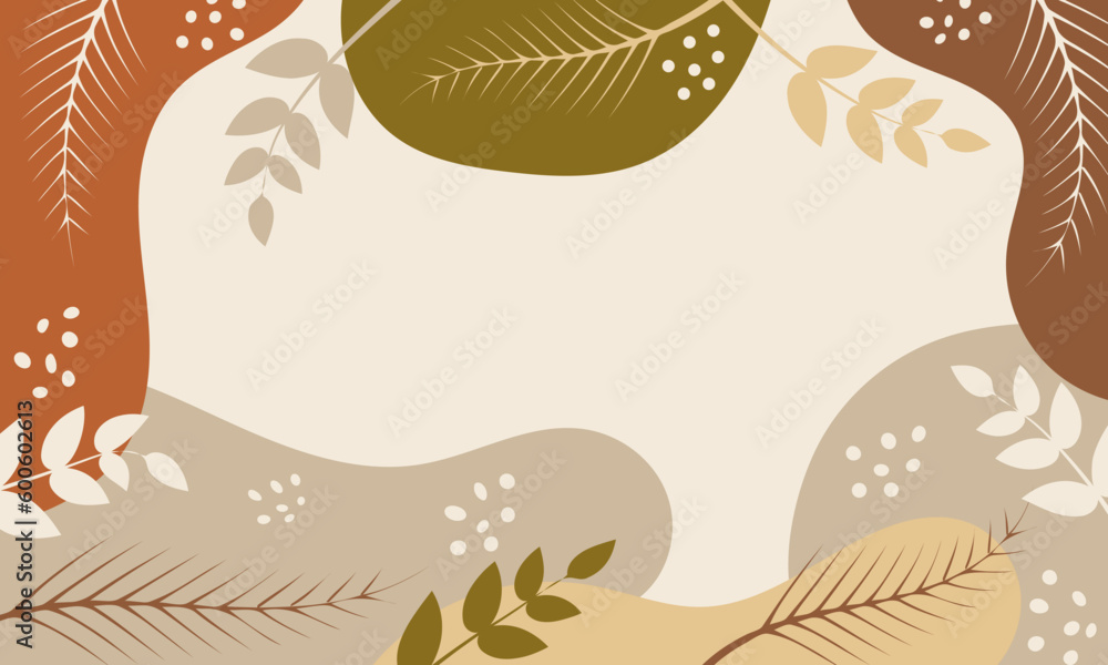Hand Drawn Minimal Background with Leaf Shapes - Vector.