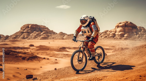 An astronaut on a bicycle