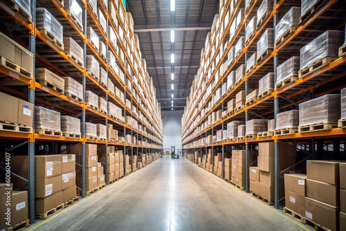 warehouse shelves in warehouse,  Generative AI photo