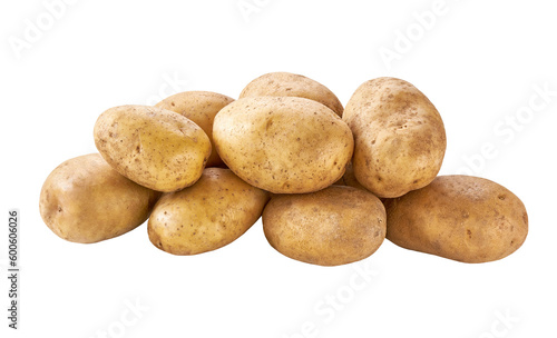 Large pile of organic potatoes isolated on white background.