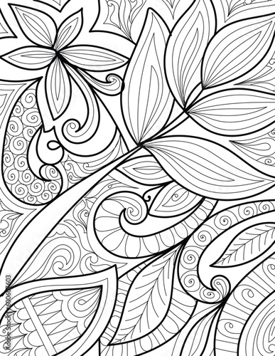 Wallpaper Mural Decorative hand-drawn detailed floral mehndi design style coloring book page illustration  Torontodigital.ca