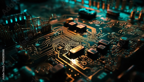 Complexity of modern technology  Close up of semiconductor circuit board generated by AI