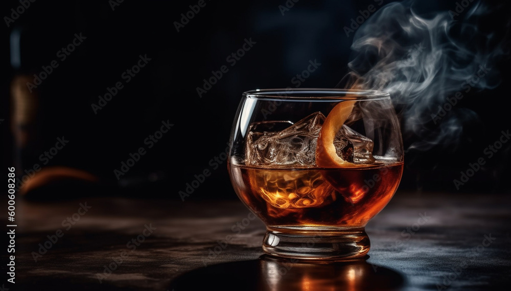 Golden celebration at luxury bar with cognac and whiskey drinks generated by AI Golden celebration at luxury bar with cognac and whiskey drinks generated by AI